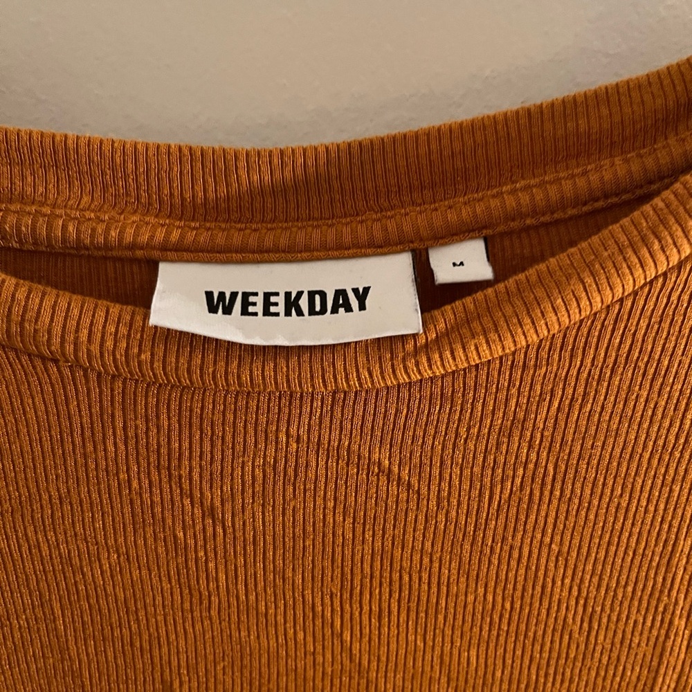 Weekday Women's Orange Cropped Ribbed Tee - Picture 4 of 6